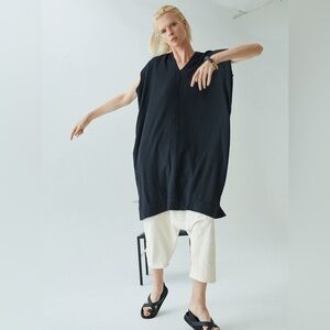 Atelier Delphine Crescent Dress Navy Blue Cotton Crinkle Gauze Boxy Size XS